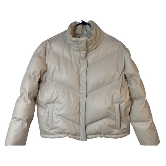 BB Dakota Steve Madden Answer My Layer Crop Boxy Puffer Jacket Bone M RA10052 - Picture 3 of 10